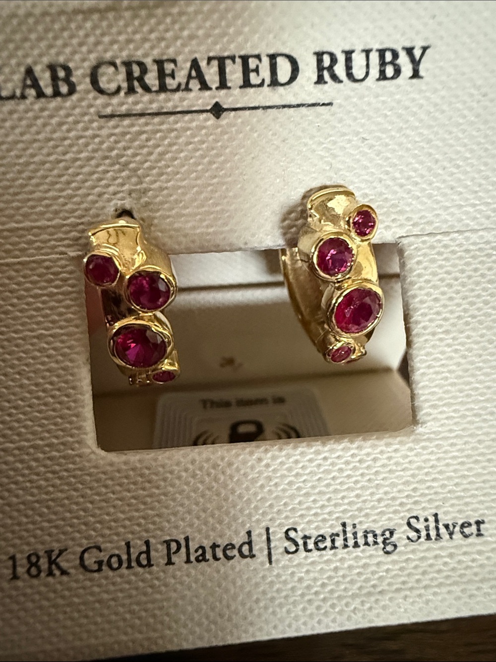 Sterling Silver Gold Plated Ruby Hoop Earrings - Lab Created Ruby